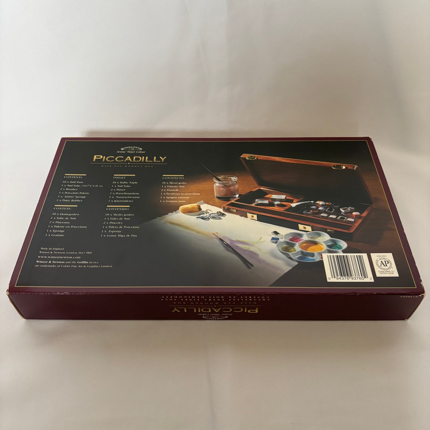 Winsor & Newton PICCADILLY Artists' Watercolour Half-pan Wooden Box