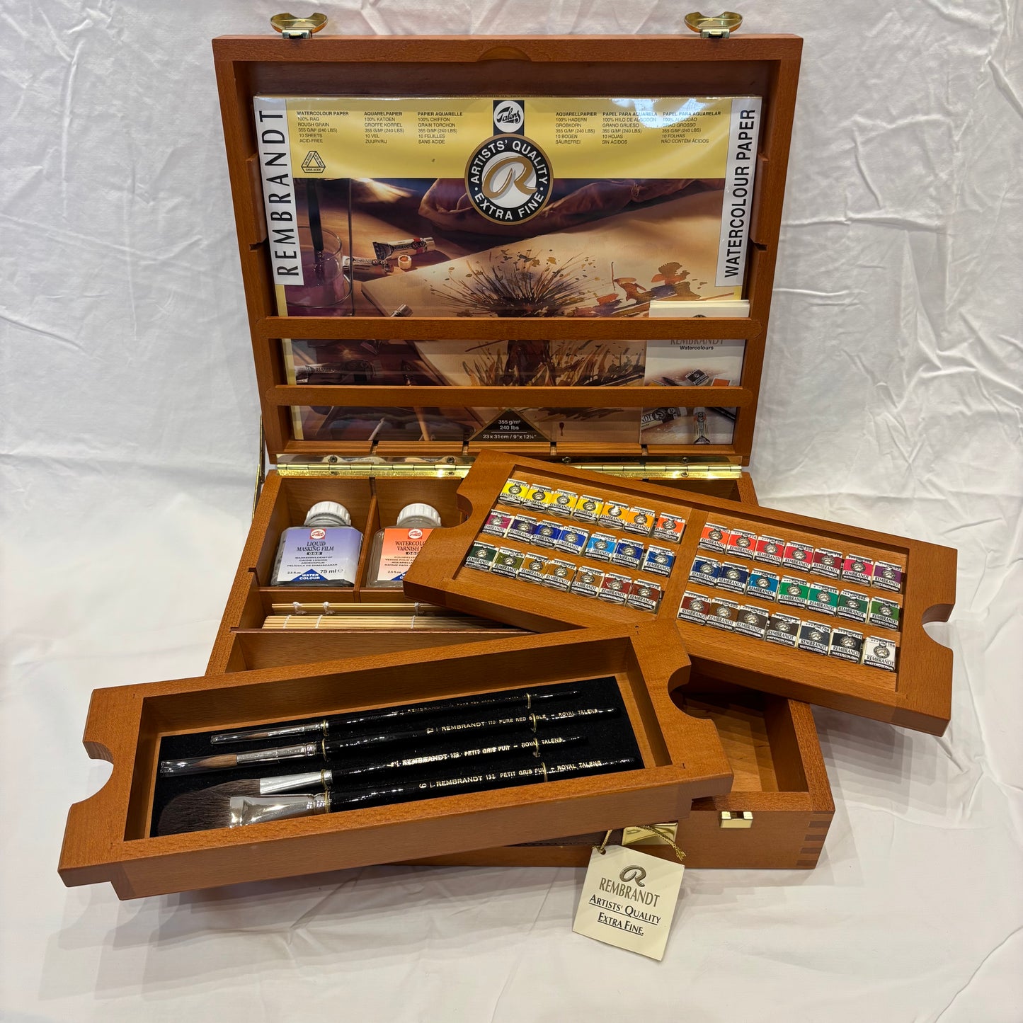 Rembrandt Watercolour Wooden Box Set Master 42 Half Pans + Accessories