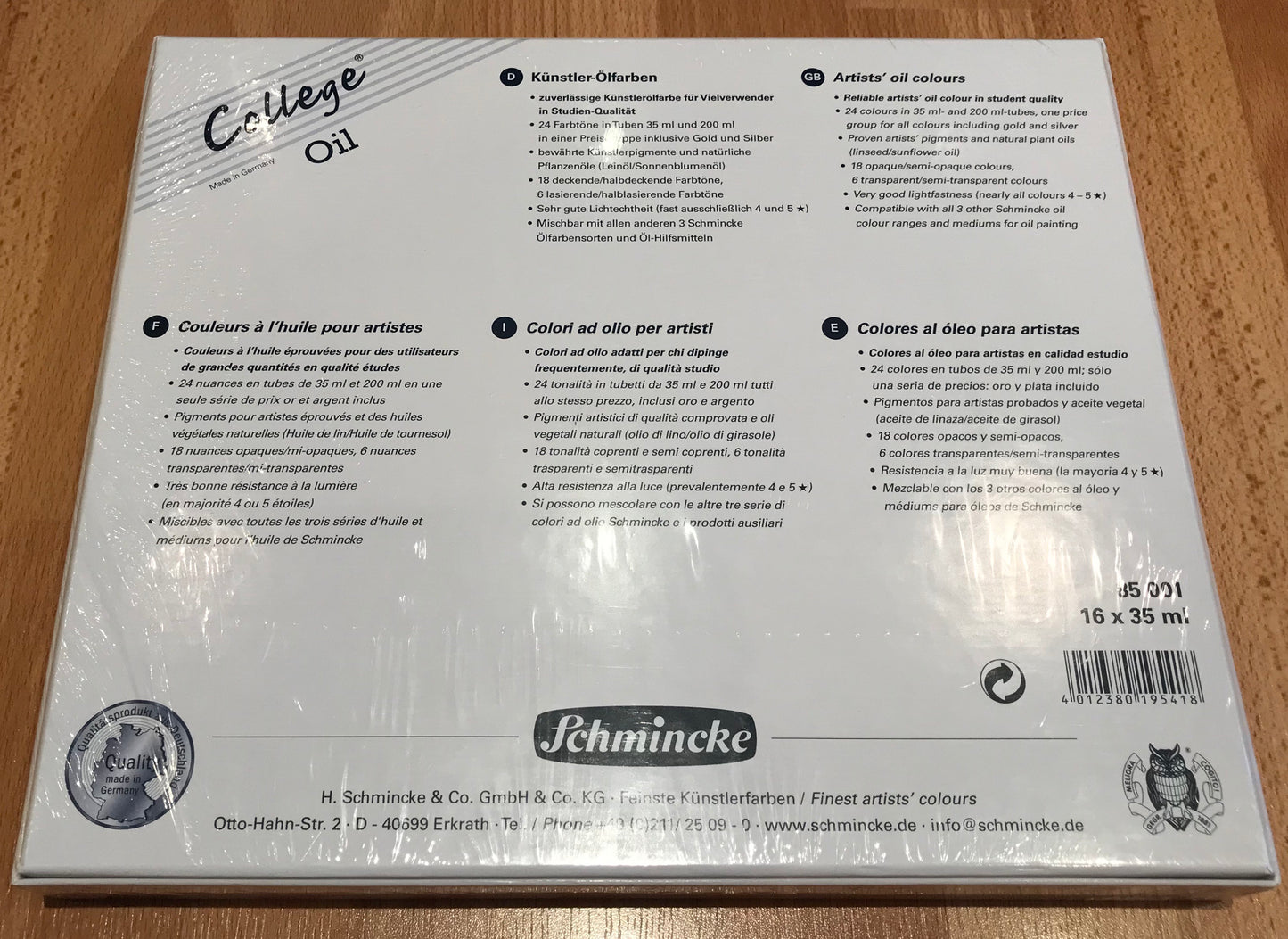 Schmincke College Oil Colour Set 16 x 35ml tubes