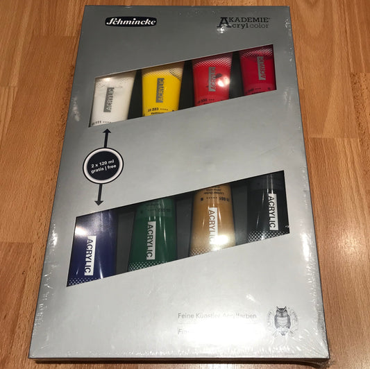 Schmincke Akademie Acryl Colour Set 8 x 120ml tubes (2 free of charge!)